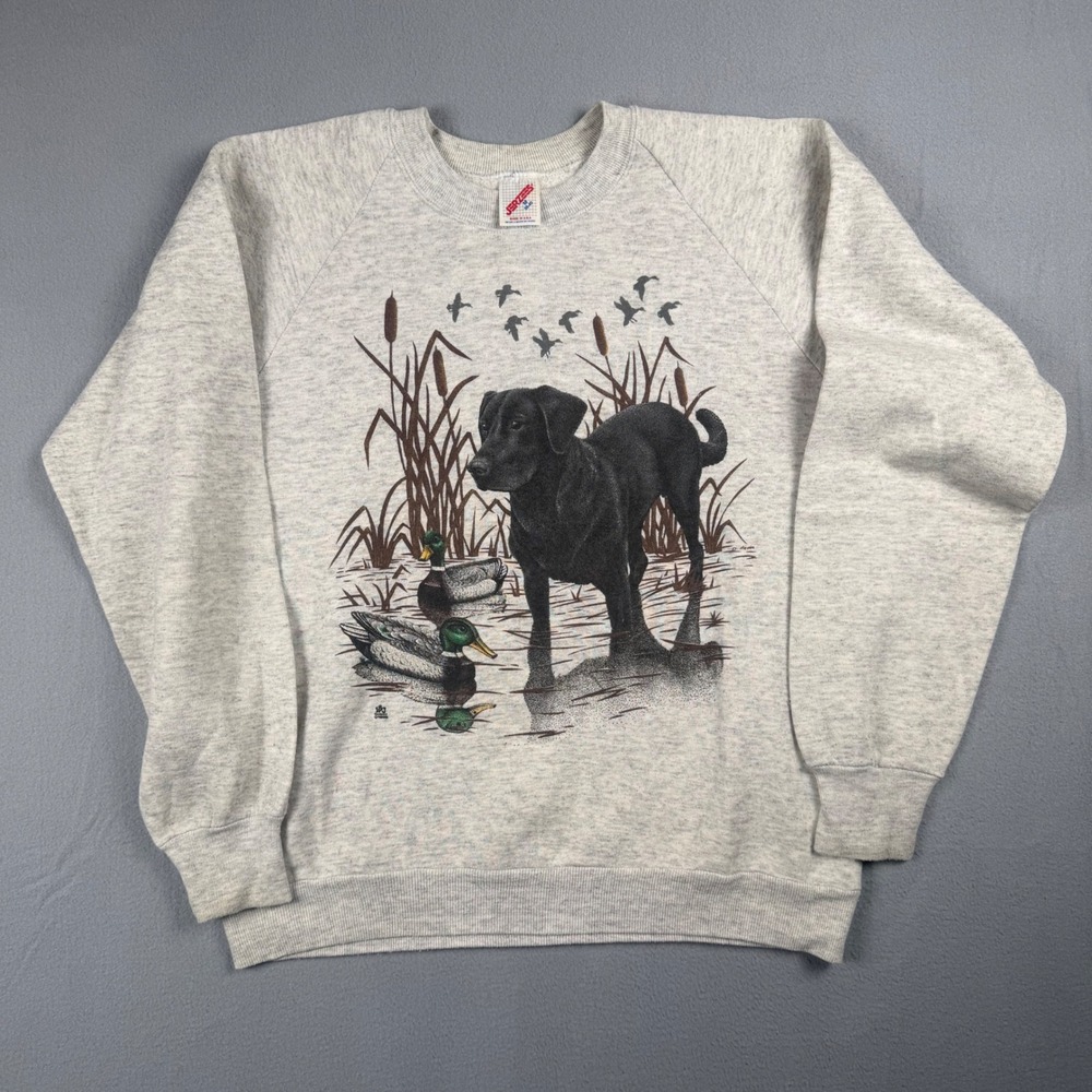 Vintage 1988 Jerzees Black Lab Duck Hunting Sweatshirt Gray Mens Medium USA Made
